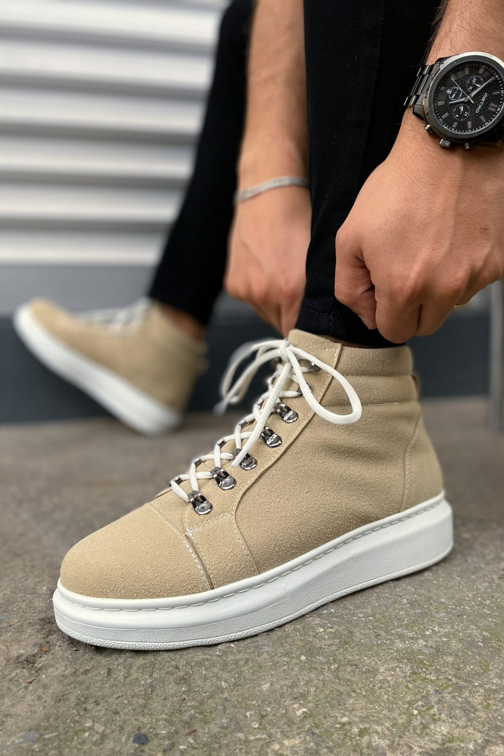 JY206 Ottawa Bağcıklı Ortopedik Taban Süet Erkek Spor Bot SBT - Krem - XML Bayilik ve Dropshipping