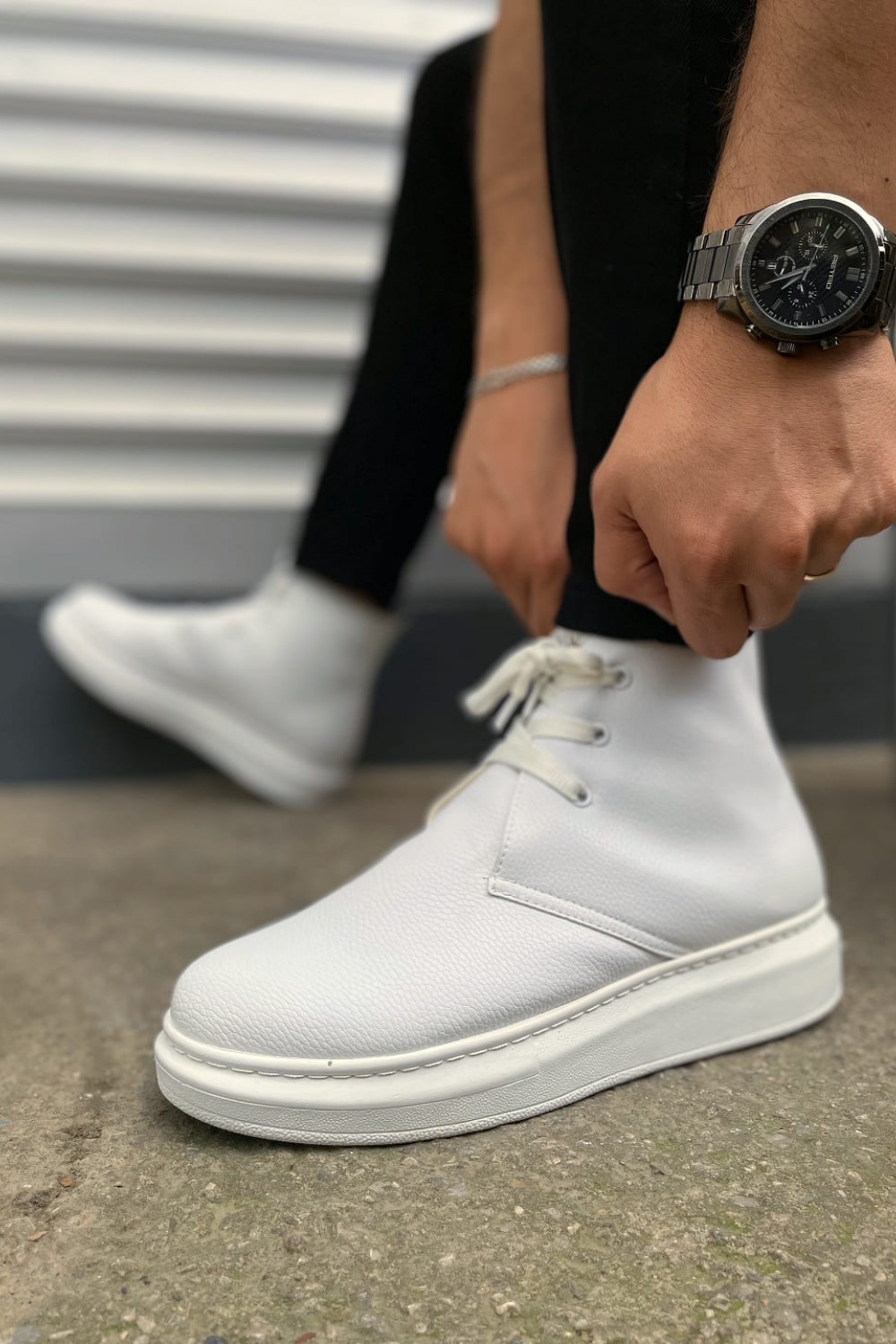 JY207 Oslo Bağcıklı Ortopedik Taban Cilt Erkek Spor Bot CBT - Beyaz - XML Bayilik ve Dropshipping