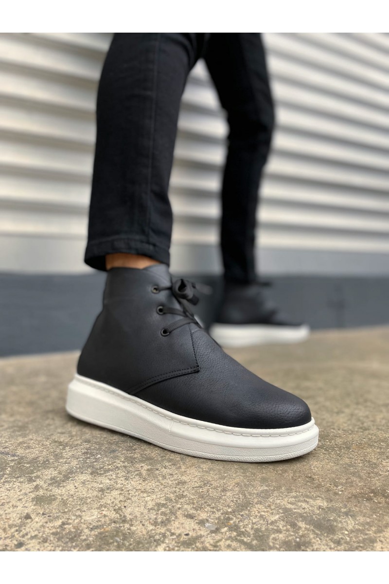 JY207 Oslo Bağcıklı Ortopedik Taban Cilt Erkek Spor Bot CBT - Siyah