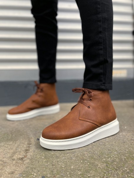 JY207 Oslo Bağcıklı Ortopedik Taban Cilt Erkek Spor Bot CBT - Taba