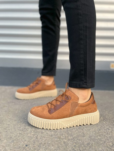 JY502 Bold Bağcıklı Süet Erkek Günlük Sneaker Ayakkabı SKT - Taba