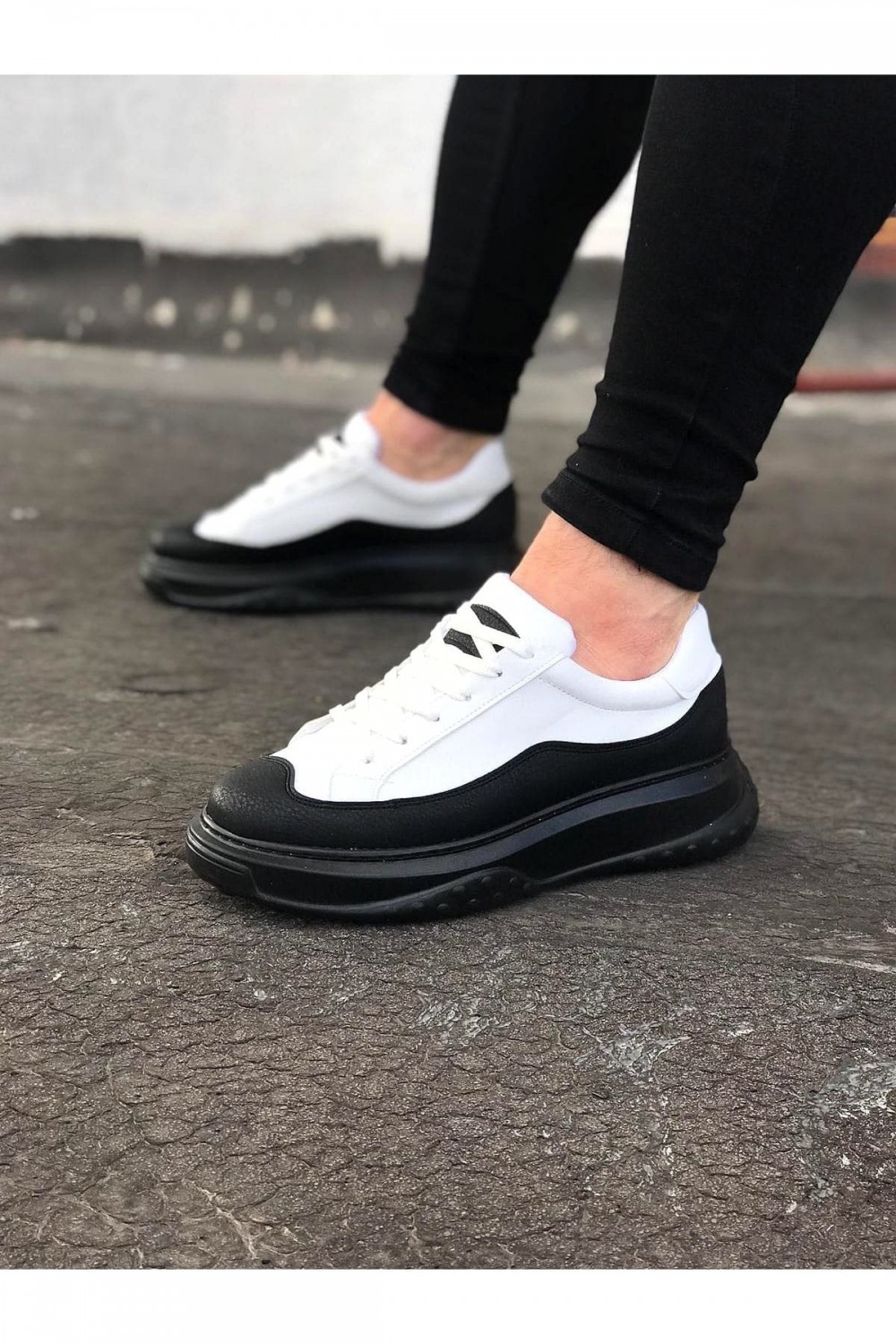 JY507 Alone Bağcıklı Cilt Erkek Günlük Sneaker Ayakkabı CST Beyaz/Siyah