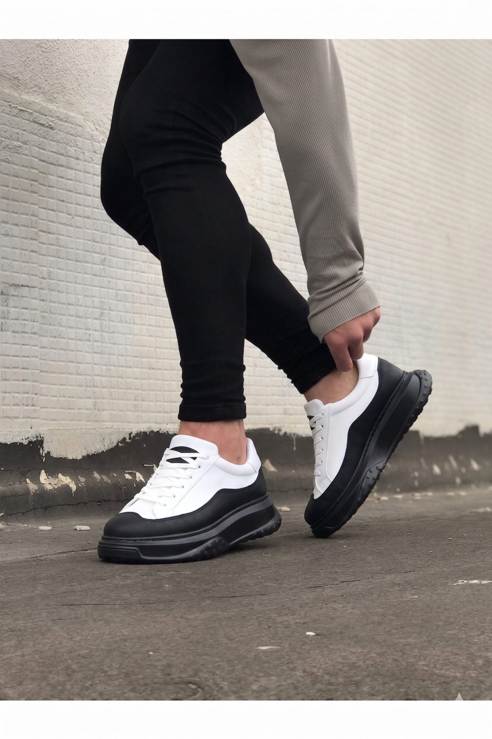 JY507 Alone Bağcıklı Cilt Erkek Günlük Sneaker Ayakkabı CST Beyaz/Siyah