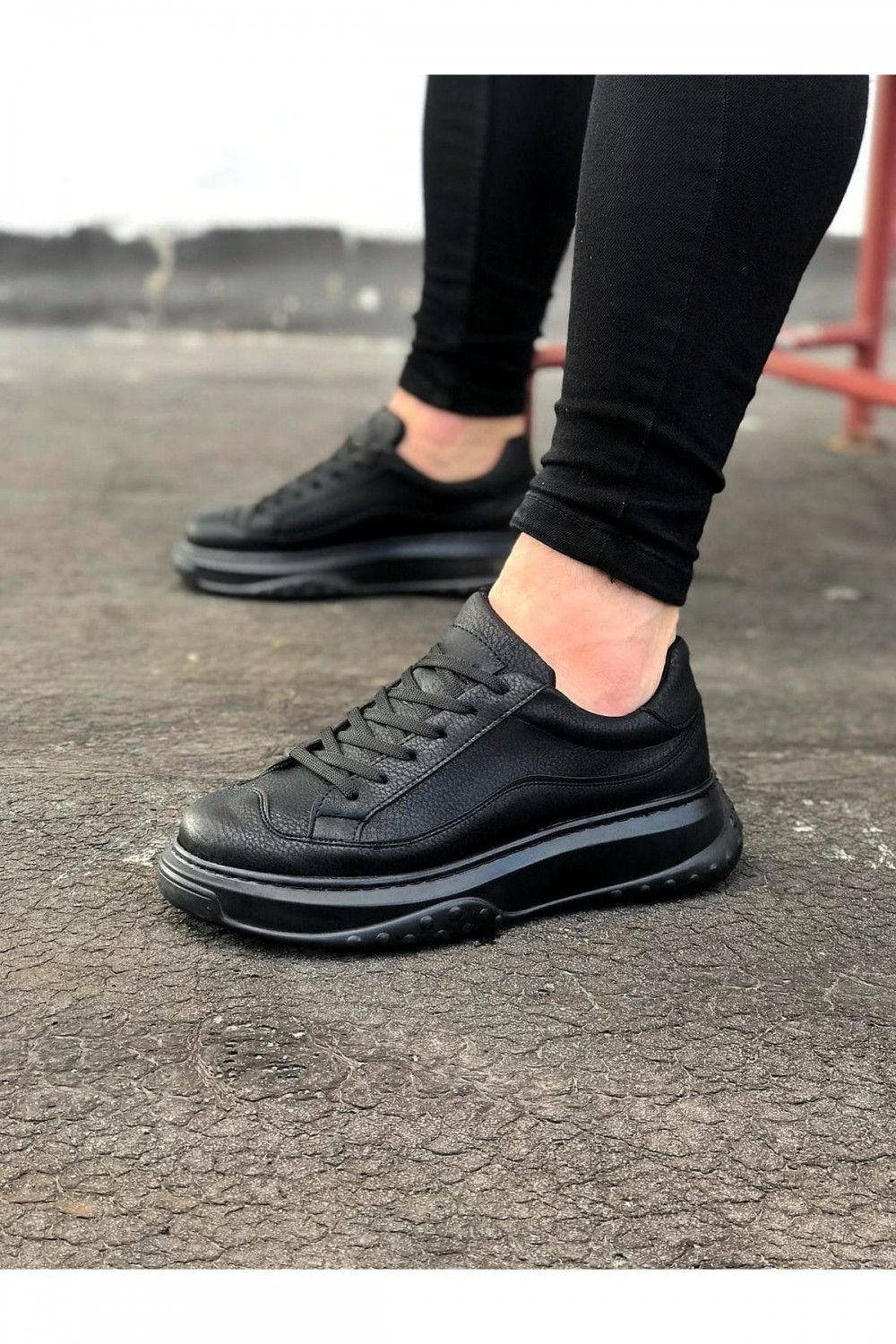 JY507 Alone Bağcıklı Cilt Erkek Günlük Sneaker Ayakkabı CST Siyah