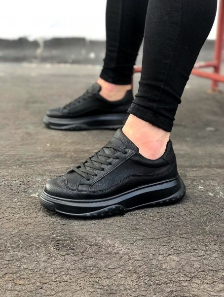 JY507 Alone Bağcıklı Cilt Erkek Günlük Sneaker Ayakkabı CST Siyah