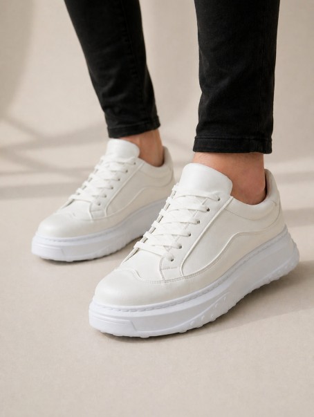 JY507 Dara Bağcıklı Cilt Erkek Günlük Sneaker Ayakkabı CBT Beyaz