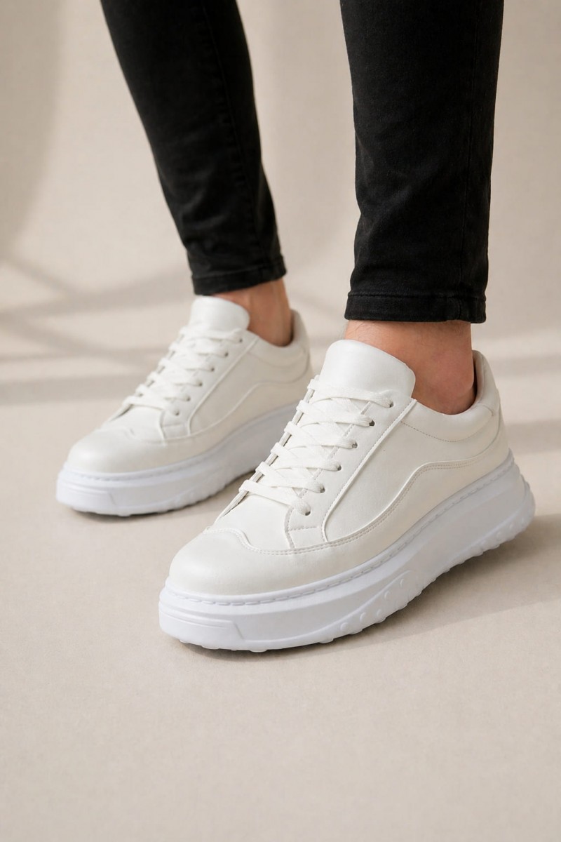 JY507 Dara Bağcıklı Cilt Erkek Günlük Sneaker Ayakkabı CBT Beyaz