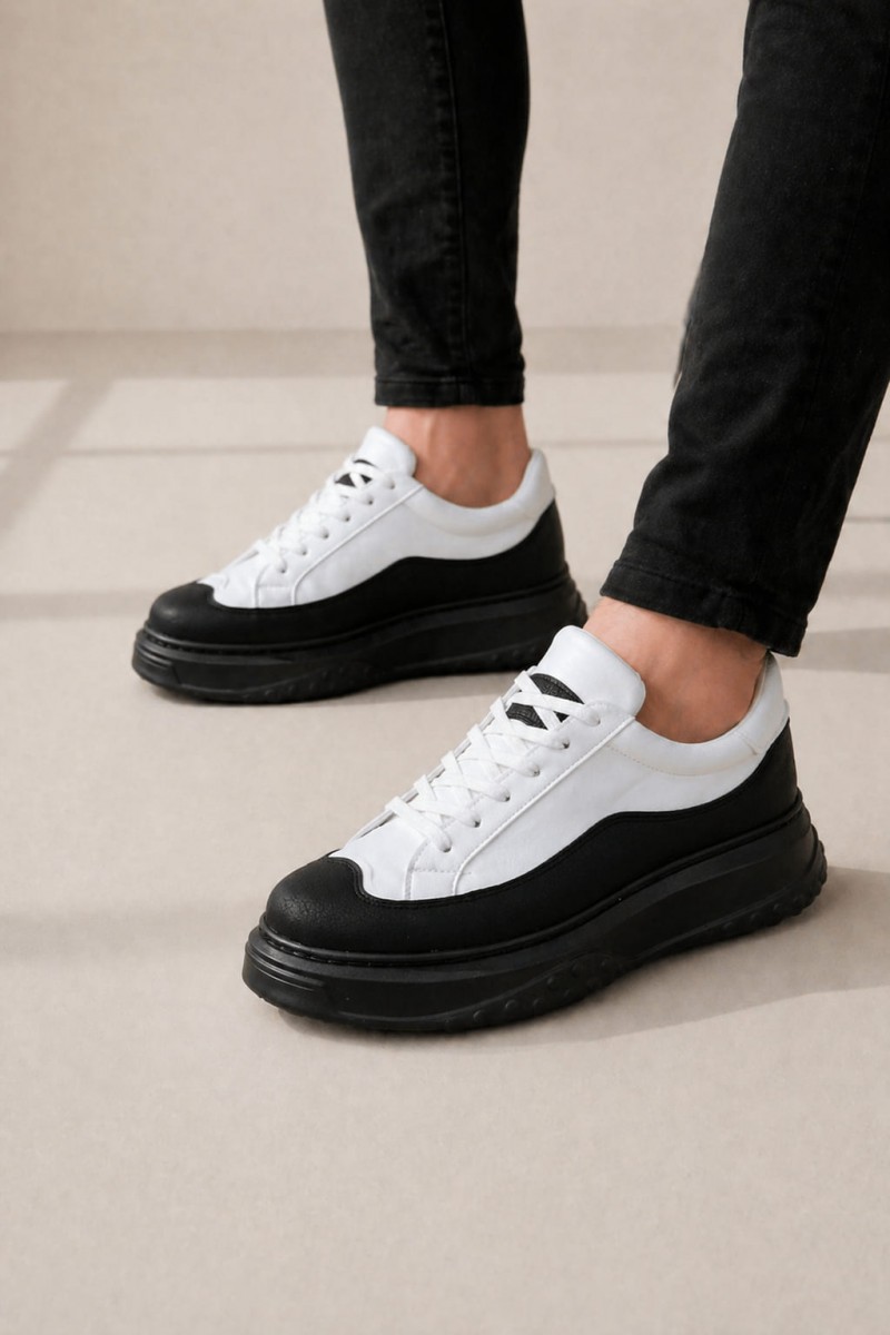 JY507 Dara Bağcıklı Cilt Erkek Günlük Sneaker Ayakkabı CST Beyaz/Siyah