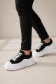 JY507 Dara Bağcıklı Süet Cilt Erkek Günlük Sneaker Ayakkabı SCBT Siyah/Beyaz