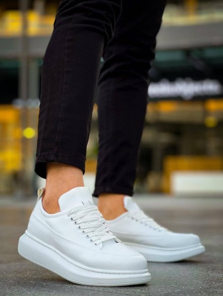 JY814 Axel Bağcıklı Cilt Erkek Günlük Sneaker Ayakkabı CBT Beyaz