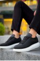 JY814 Axel Bağcıklı Cilt Erkek Günlük Sneaker Ayakkabı CBT Siyah
