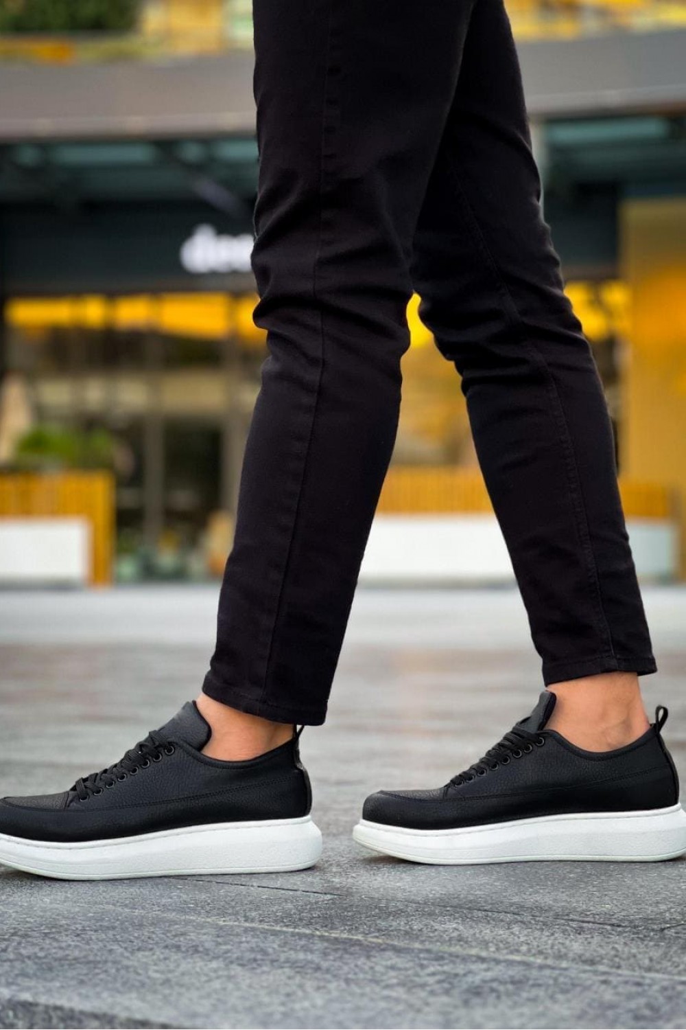 JY814 Axel Bağcıklı Cilt Erkek Günlük Sneaker Ayakkabı CBT Siyah