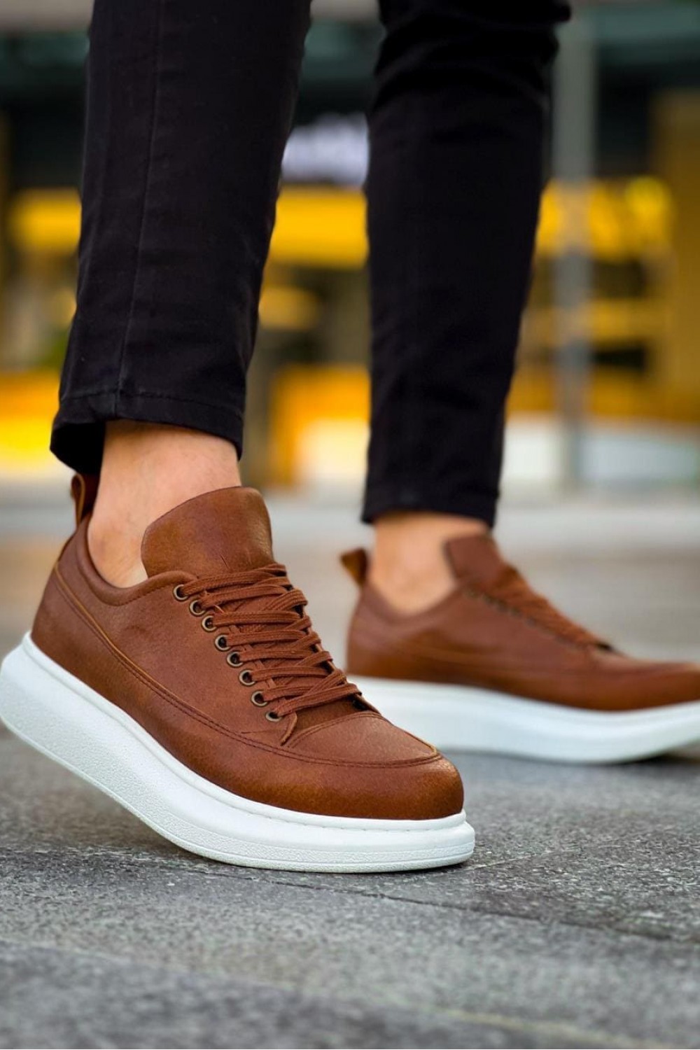 JY814 Axel Bağcıklı Cilt Erkek Günlük Sneaker Ayakkabı CBT Taba