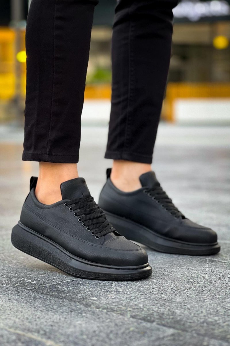JY814 Axel Bağcıklı Cilt Erkek Günlük Sneaker Ayakkabı CST Siyah