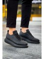 JY814 Axel Bağcıklı Cilt Erkek Günlük Sneaker Ayakkabı CST Siyah