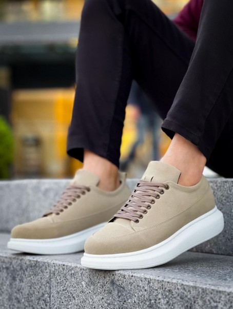 JY814 Axel Bağcıklı Süet Erkek Günlük Sneaker Ayakkabı SBT Krem