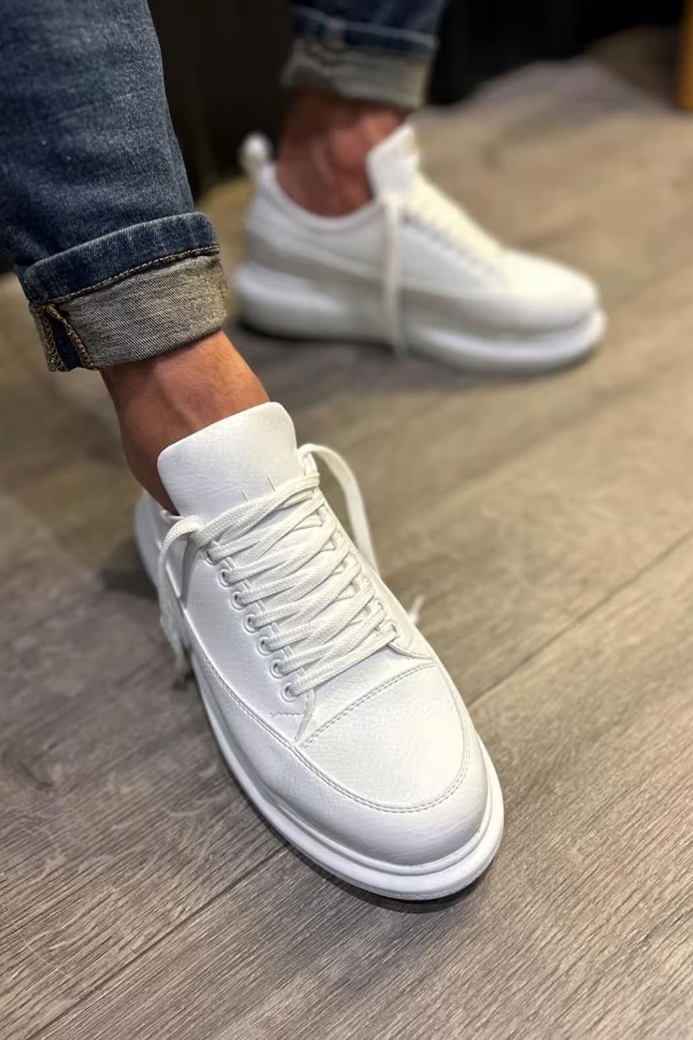JY914 Drake Bağcıklı Cilt Erkek Günlük Sneaker Ayakkabı CBT Beyaz