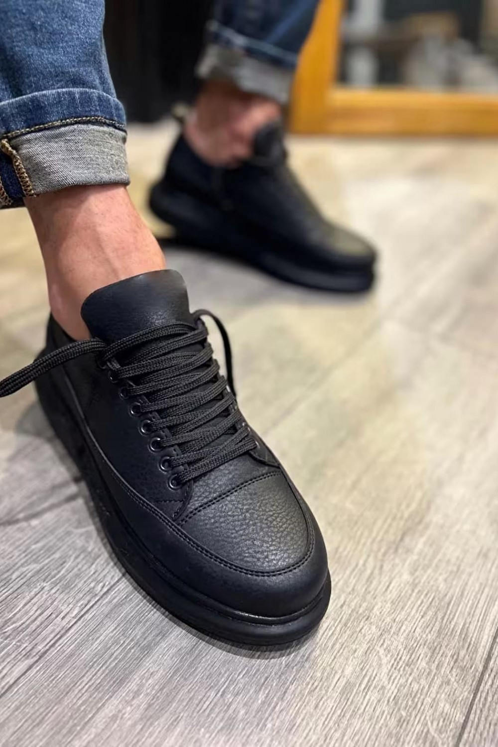JY914 Drake Bağcıklı Cilt Erkek Günlük Sneaker Ayakkabı CST Siyah