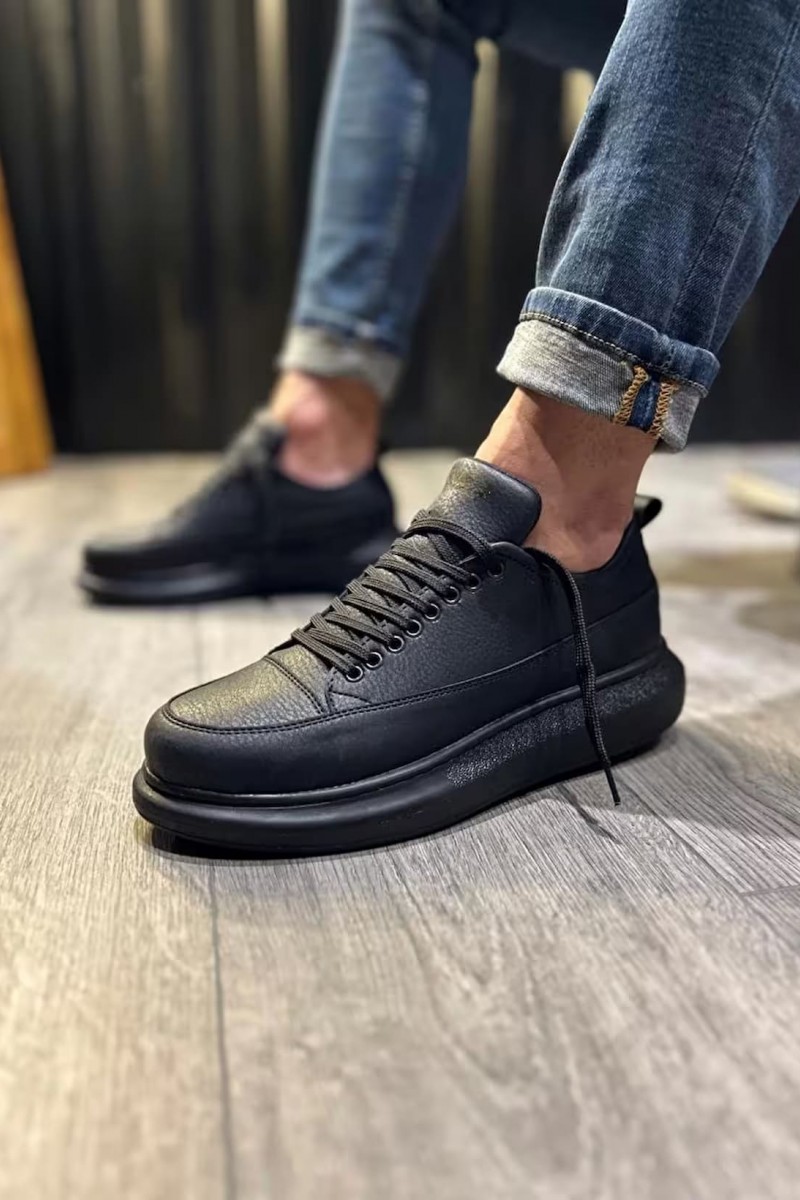 JY914 Drake Bağcıklı Cilt Erkek Günlük Sneaker Ayakkabı CST Siyah