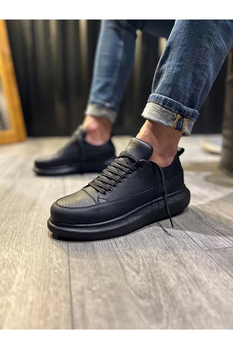 JY914 Drake Bağcıklı Cilt Erkek Günlük Sneaker Ayakkabı CST Siyah
