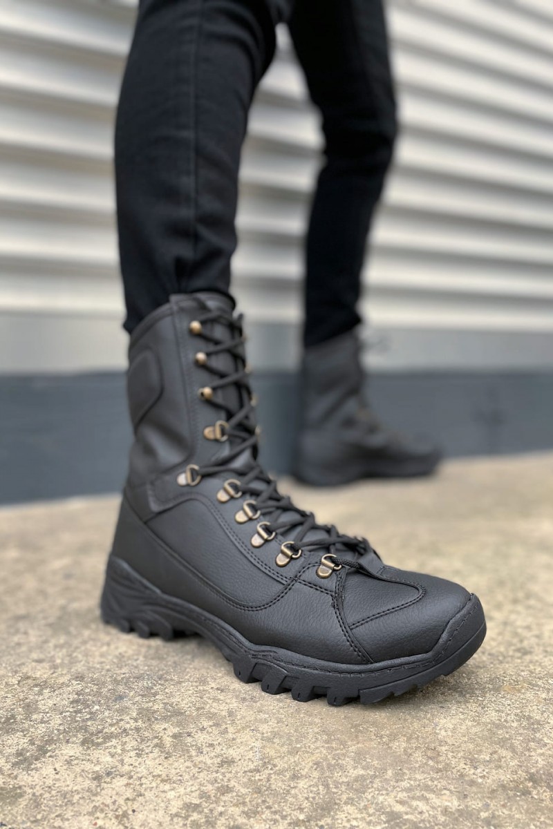 JY999 Strike Bağcıklı Ortopedik Taban Günlük Cilt Erkek Askeri Postal Bot CST Siyah
