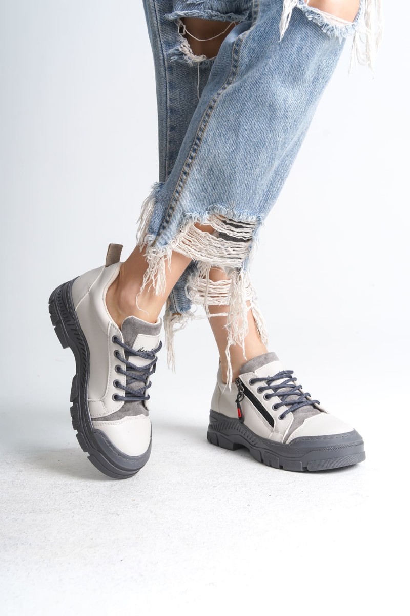 AGATHA Bağcıklı Fermuarlı Ortopedik Taban Kadın Sneaker Spor Ayakkabı CGT - Krem AGATHA Bağcıklı Fermuarlı Ortopedik Taban Kadın Sneaker Spor Ayakkabı CGT - Krem