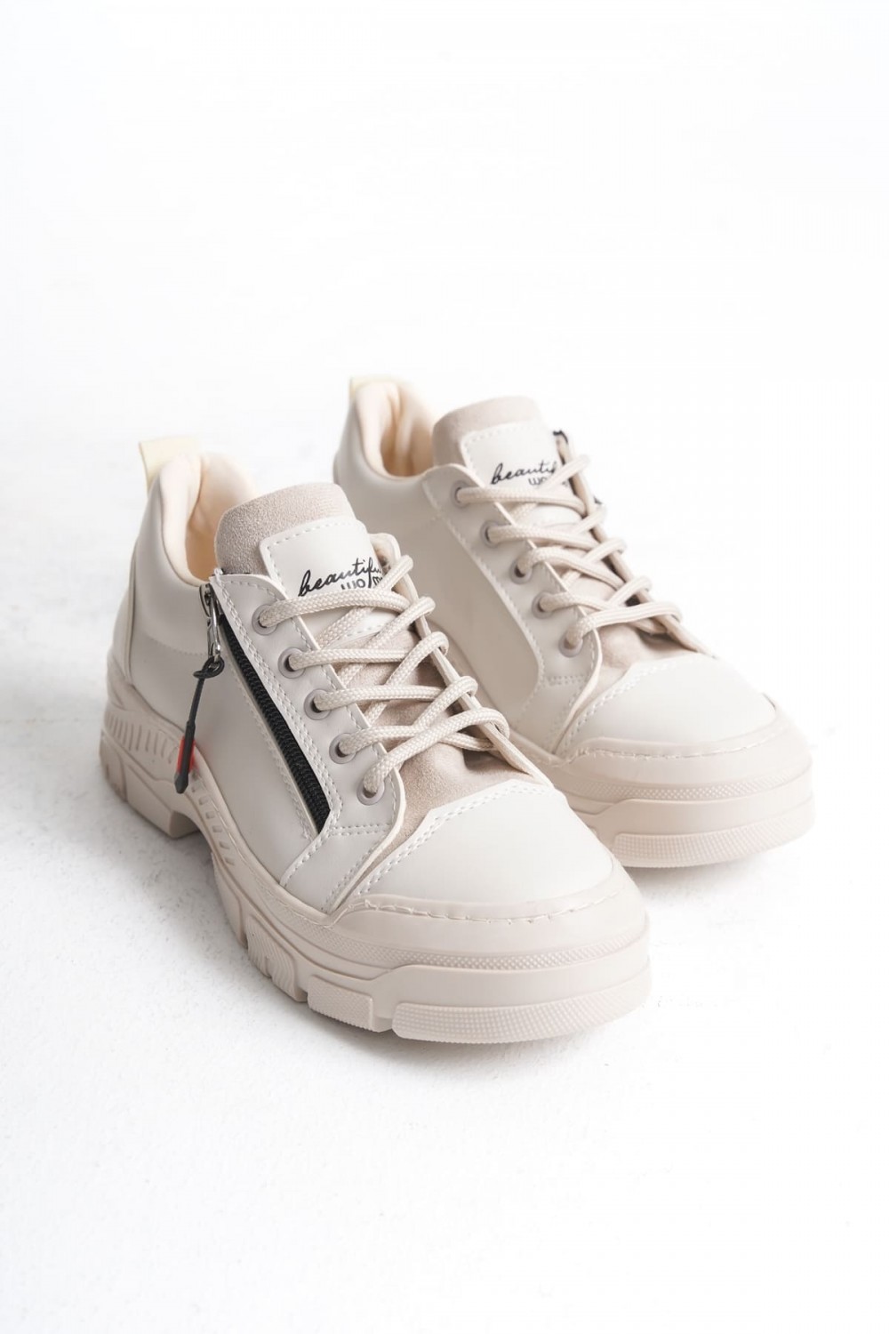 AGATHA Bağcıklı Fermuarlı Ortopedik Taban Kadın Sneaker Spor Ayakkabı CKT - Krem AGATHA Bağcıklı Fermuarlı Ortopedik Taban Kadın Sneaker Spor Ayakkabı CKT - Krem