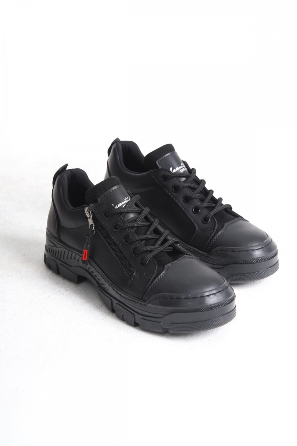AGATHA Bağcıklı Fermuarlı Ortopedik Taban Kadın Sneaker Spor Ayakkabı ST - Siyah AGATHA Bağcıklı Fermuarlı Ortopedik Taban Kadın Sneaker Spor Ayakkabı ST - Siyah