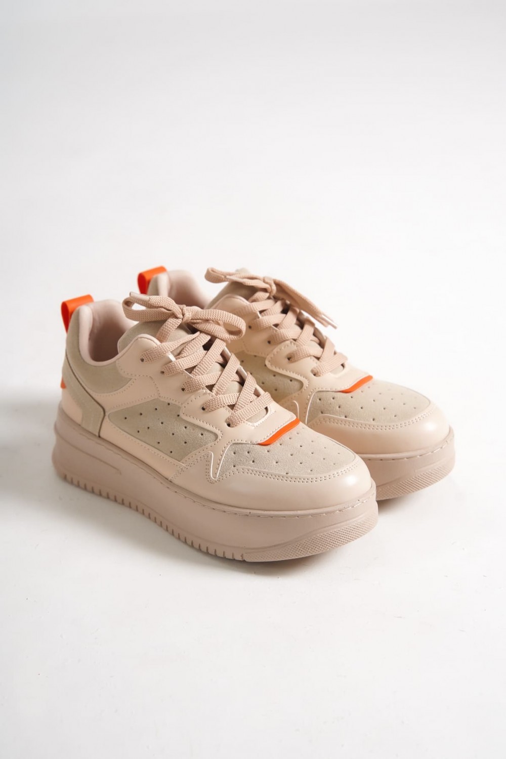 ALESSI Bağcıklı Ortopedik Taban Kadın Sneaker Spor Ayakkabı CTT - Ten/Turuncu ALESSI Bağcıklı Ortopedik Taban Kadın Sneaker Spor Ayakkabı CTT - Ten/Turuncu