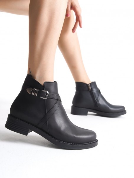 ALMILA Fermuarlı Lastikli Ortopedik Taban Topuklu Kadın Bot CST - Siyah