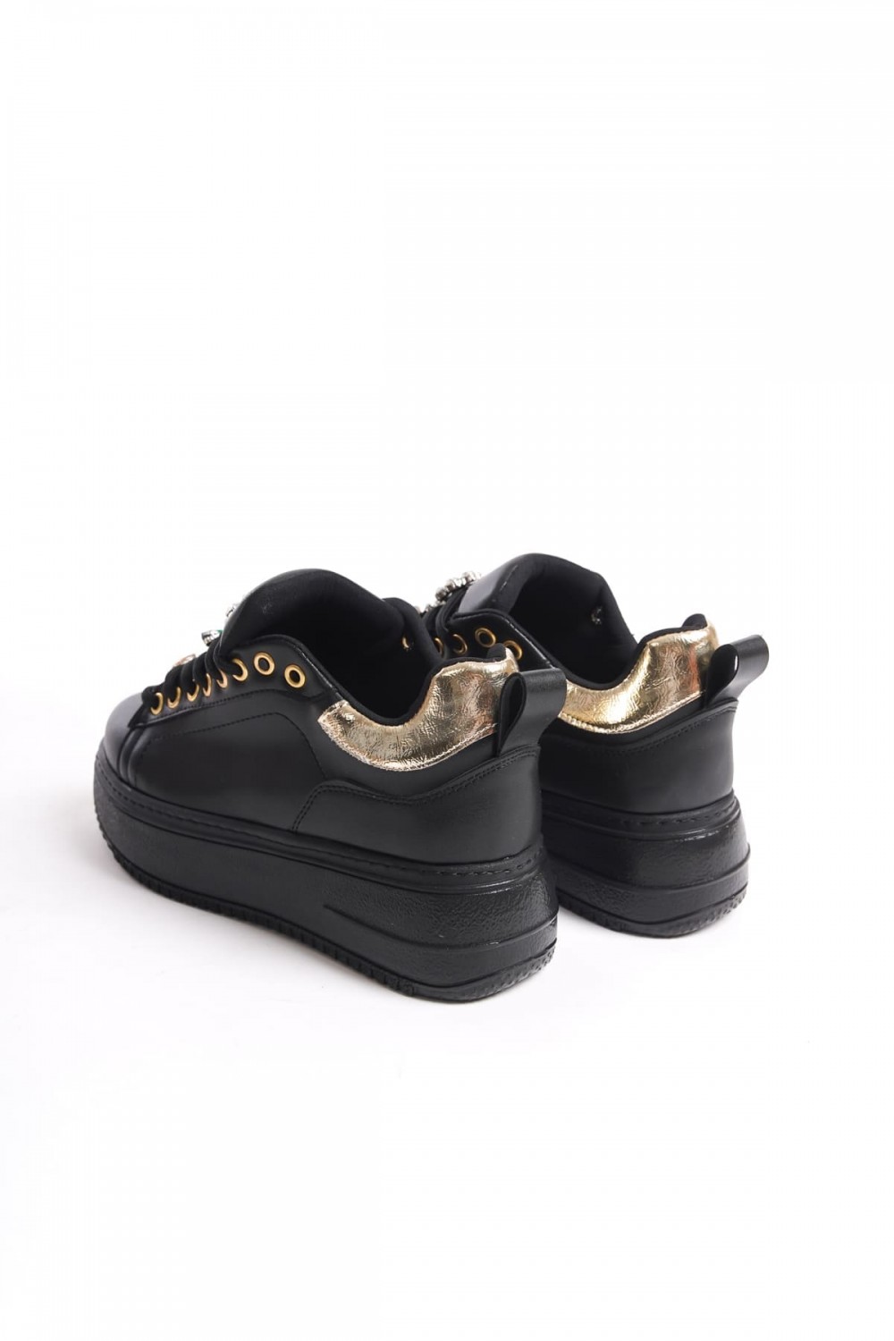 BRIANNA Bağcıklı Ortopedik Taban Renkli Taş Dekorlu Kadın Sneaker Spor Ayakkabı CST - Siyah/Altın BRIANNA Bağcıklı Ortopedik Taban Renkli Taş Dekorlu Kadın Sneaker Spor Ayakkabı CST - Siyah/Altın