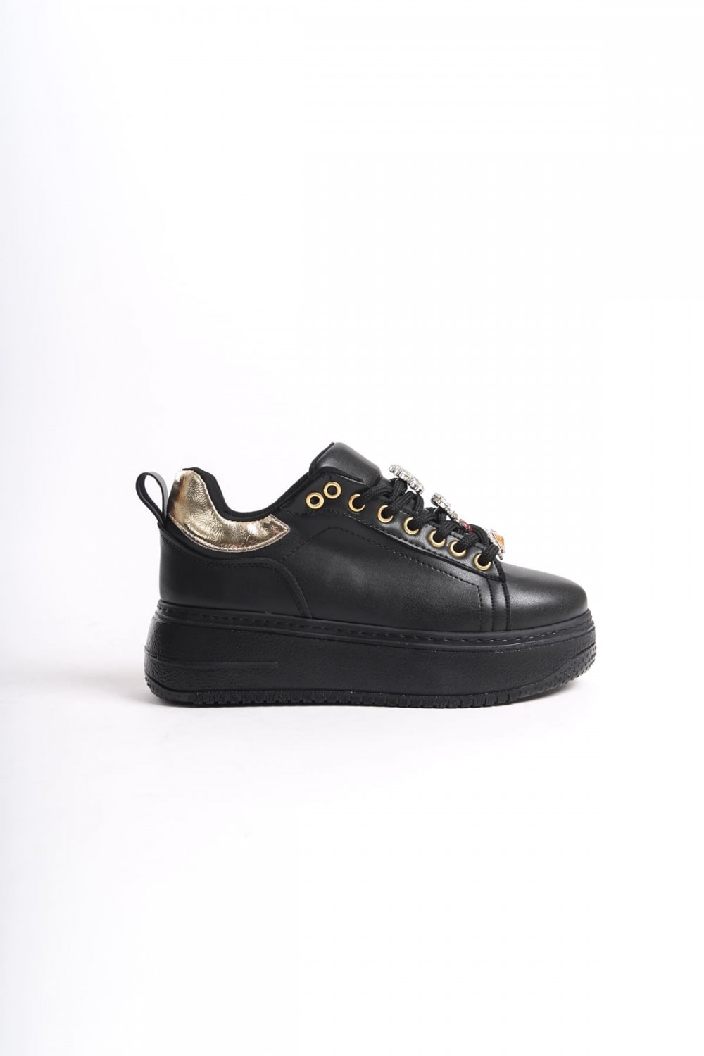 BRIANNA Bağcıklı Ortopedik Taban Renkli Taş Dekorlu Kadın Sneaker Spor Ayakkabı CST - Siyah/Altın BRIANNA Bağcıklı Ortopedik Taban Renkli Taş Dekorlu Kadın Sneaker Spor Ayakkabı CST - Siyah/Altın