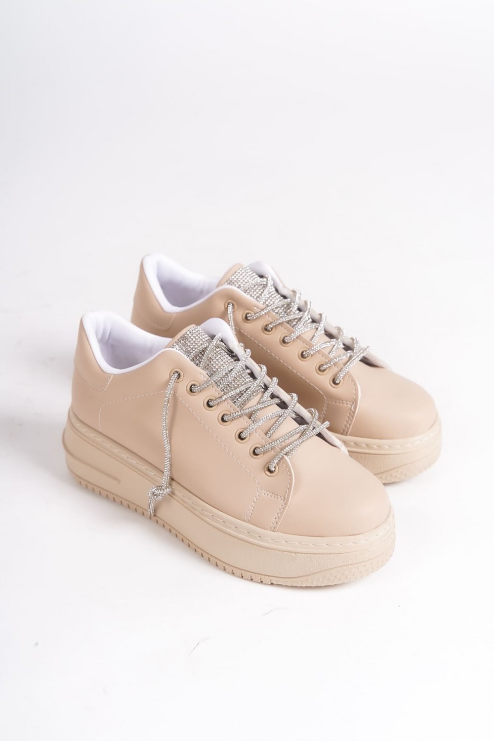 DELLA Bağcıklı Ortopedik Taban Taşlı Kadın Sneaker Spor Ayakkabı CTT - Ten DELLA Bağcıklı Ortopedik Taban Taşlı Kadın Sneaker Spor Ayakkabı CTT - Ten