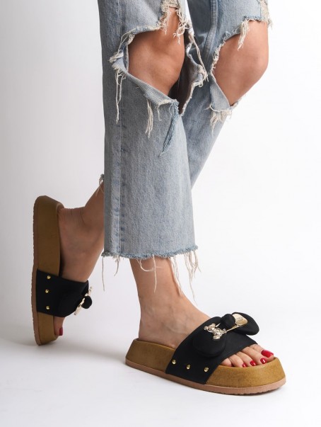 DILA Kalın ve Ortopedik Taban Ayıcıklı Saten Kadın Terlik  SKT - Siyah