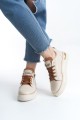 DINA Bağcıklı Fermuarlı Ortopedik Taban Kadın Sneaker Spor Ayakkabı  CKT - Krem/Taba/Altın