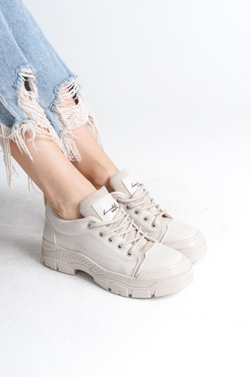JANE Bağcıklı Ortopedik Taban Kadın Sneaker Spor Ayakkabı  CKT - Krem JANE Bağcıklı Ortopedik Taban Kadın Sneaker Spor Ayakkabı  CKT - Krem