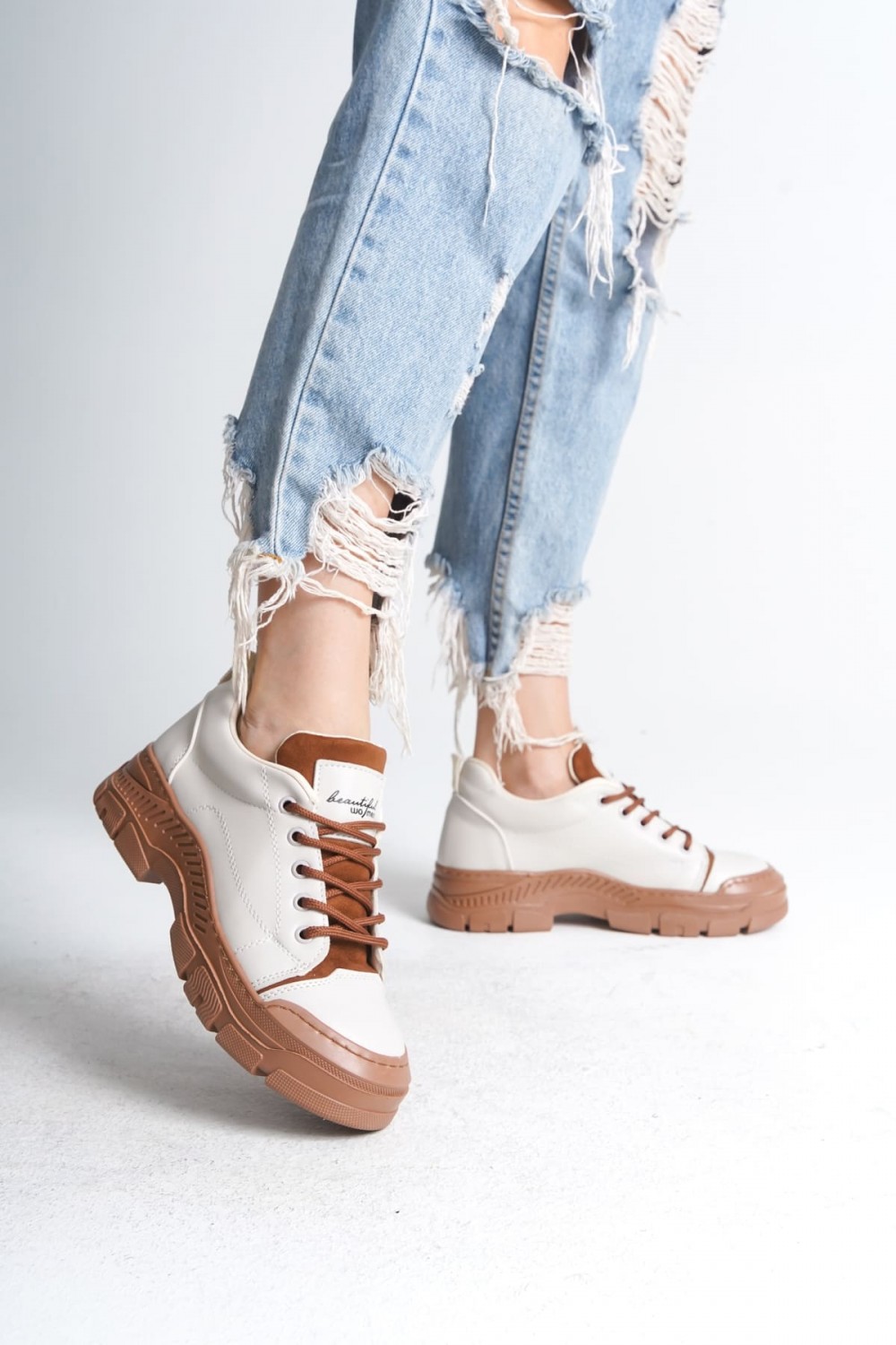 JANE Bağcıklı Ortopedik Taban Kadın Sneaker Spor Ayakkabı CTT - Krem JANE Bağcıklı Ortopedik Taban Kadın Sneaker Spor Ayakkabı CTT - Krem