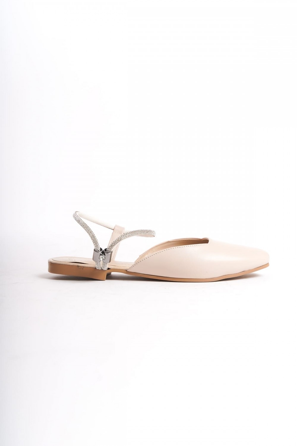 CAROLINE Lastikli Ortopedik Rahat Taban Bilekten Taş Detaylı Kadın Babet Ayakkabı  CKT - Krem