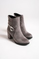 EDNA Fermuarlı Ortopedik Taban Taşlı Topuklu Süet Kadın Bot SGT - Gri