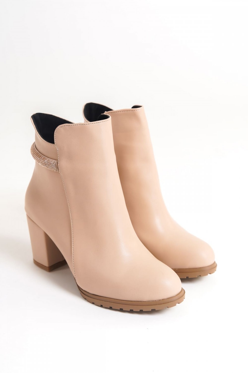 LIA Fermuarlı Ortopedik Taban Taşlı Topuklu Kadın Bot CTT - Ten