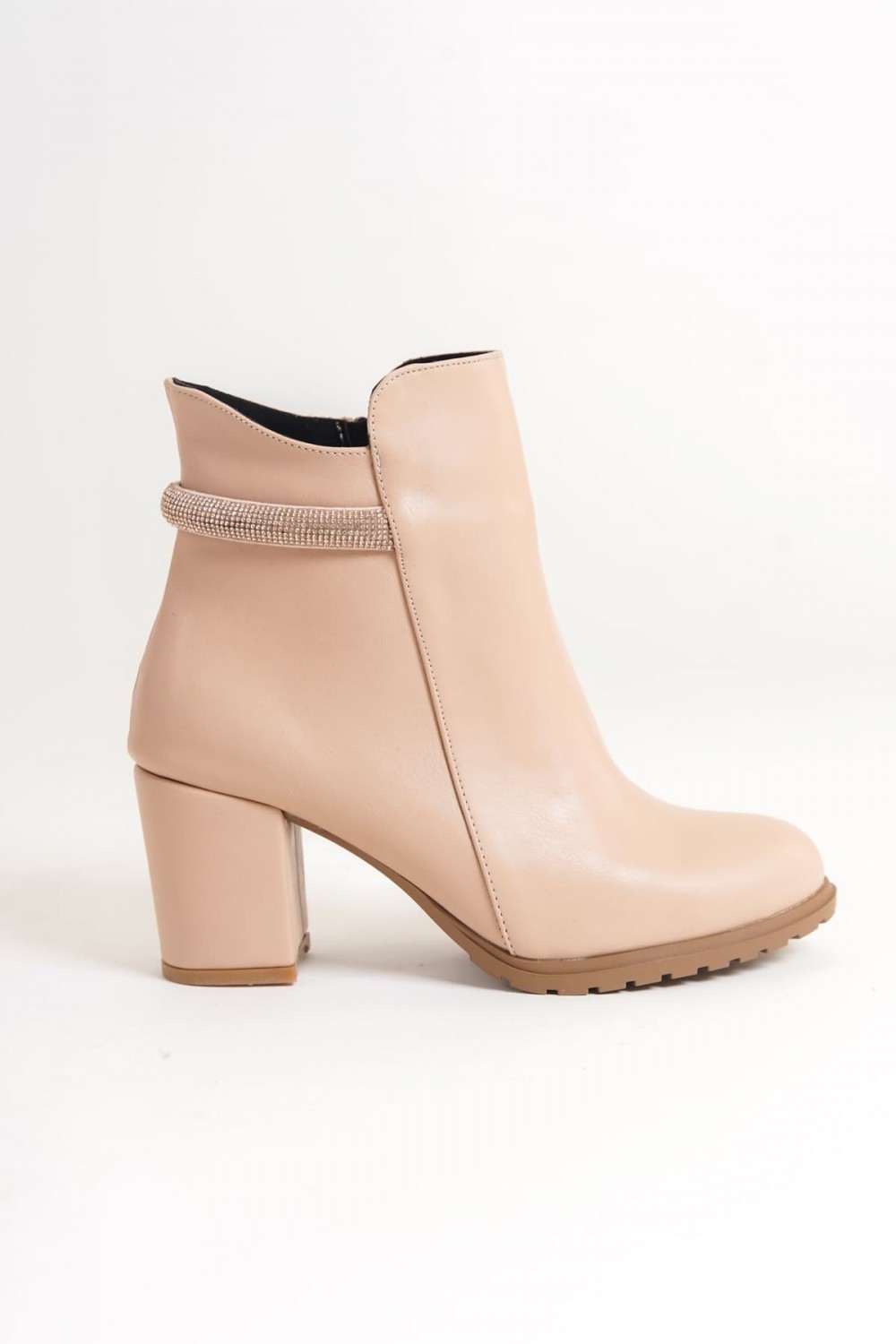LIA Fermuarlı Ortopedik Taban Taşlı Topuklu Kadın Bot CTT - Ten
