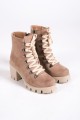 EMMA Bağcıklı Fermuarlı Ortopedik Taban Topuklu Süet Kadın Bot  STT - Ten
