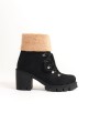 EMMA Bağcıklı Fermuarlı Ortopedik Taban Topuklu Kürk Detaylı Süet Kadın Bot SST - Siyah