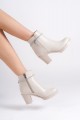 ARIA Fermuarlı Ortopedik Taban Taşlı Topuklu Kadın Bot  CKT - Krem