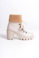 EMMA Bağcıklı Fermuarlı Ortopedik Taban Topuklu Kürk Detaylı Kadın Bot CKT - Krem