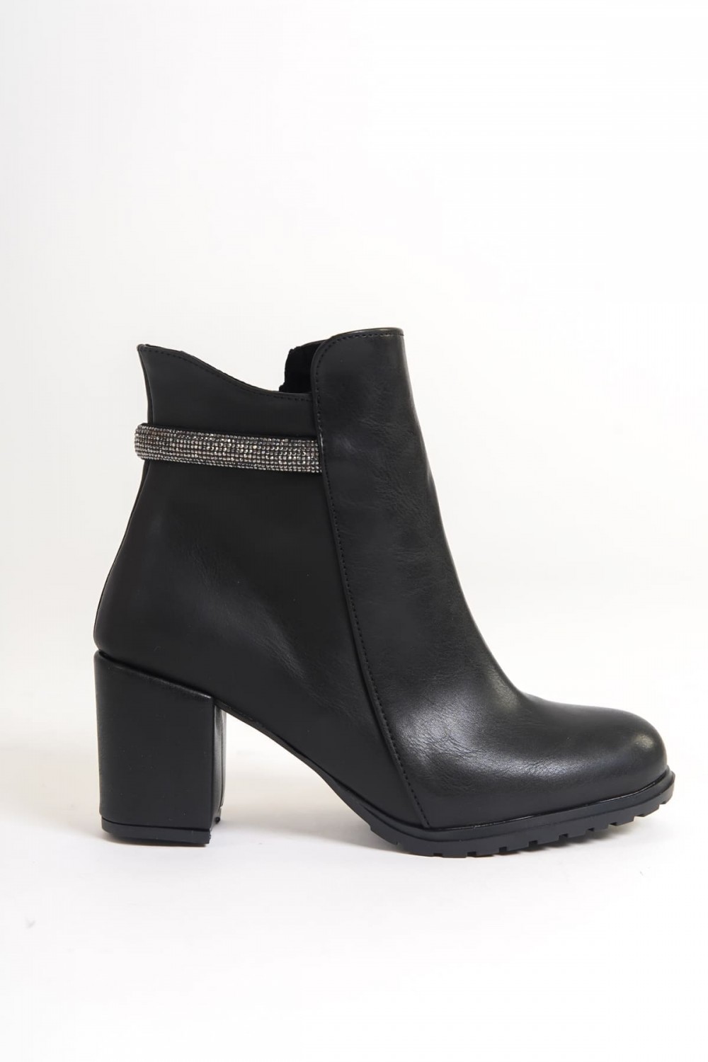 LIA Fermuarlı Ortopedik Taban Taşlı Topuklu Kadın Bot  CST - Siyah