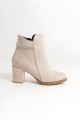 LIA Fermuarlı Ortopedik Taban Taşlı Topuklu Süet Kadın Bot - SKT Krem