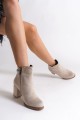 LIA Fermuarlı Ortopedik Taban Taşlı Topuklu Süet Kadın Bot - SKT Krem