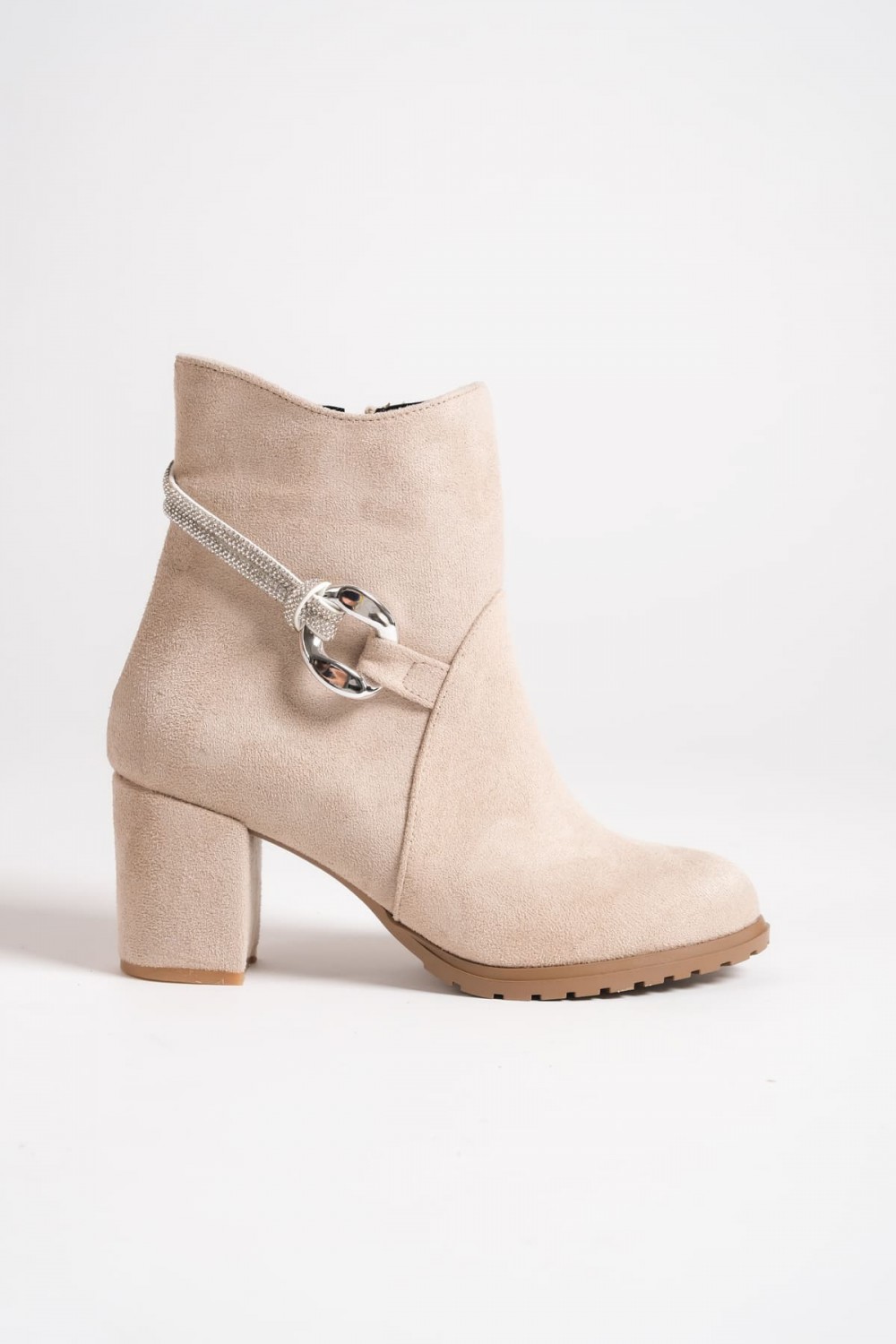 EDNA Fermuarlı Ortopedik Taban Taşlı Topuklu Süet Kadın Bot  STT - Ten