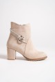 EDNA Fermuarlı Ortopedik Taban Taşlı Topuklu Süet Kadın Bot  STT - Ten